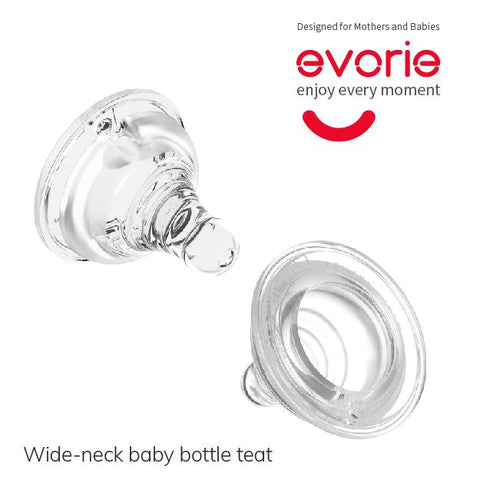 Evorie Twin Pack Peristaltic Teat for Wide-neck Baby Feeding Bottle (Sizes available)