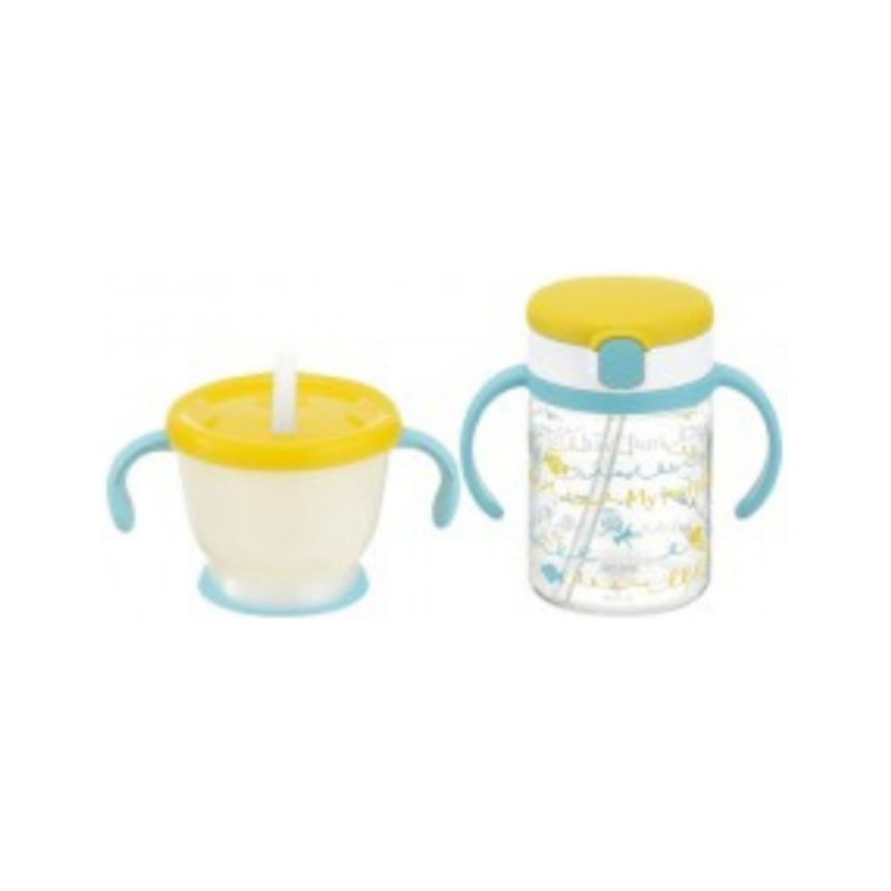 Richell AQULEA Straw Training Mug ＆ Clear Straw Bottle Mug Set