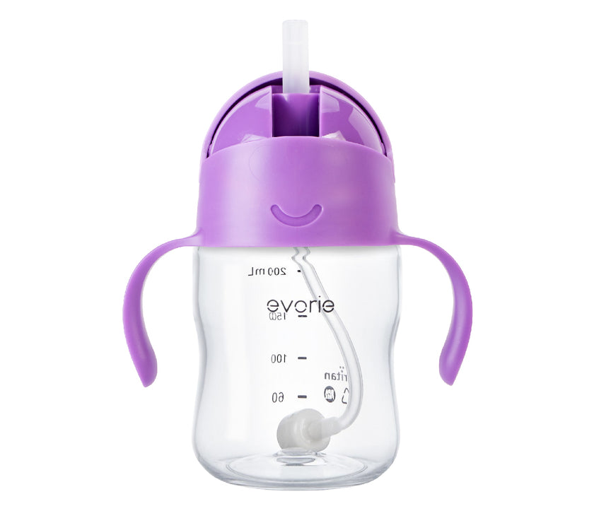 Evorie Tritan Gravity Straw 360 Sippy Cup Water Bottle 200ml, Ube
