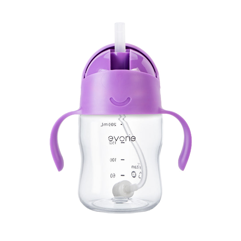 Evorie Tritan Gravity Straw 360 Sippy Cup Water Bottle 200ml, Ube
