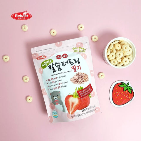 Bebest Baby Calcium Rice Puff Ring - Strawberry (40g)