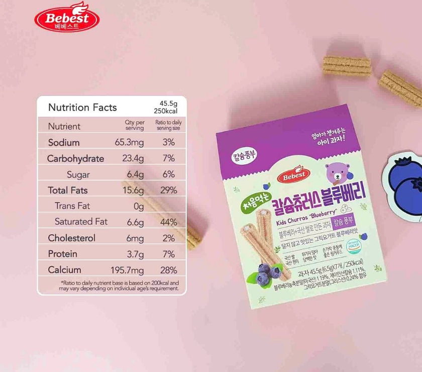 Bebest Kids Calcium Churros - Blueberry (6.5g x 7ea)