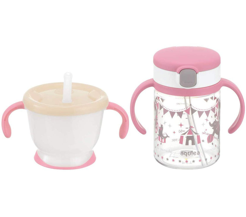 Richell AQULEA Straw Training Mug ＆ Clear Straw Bottle Mug Set
