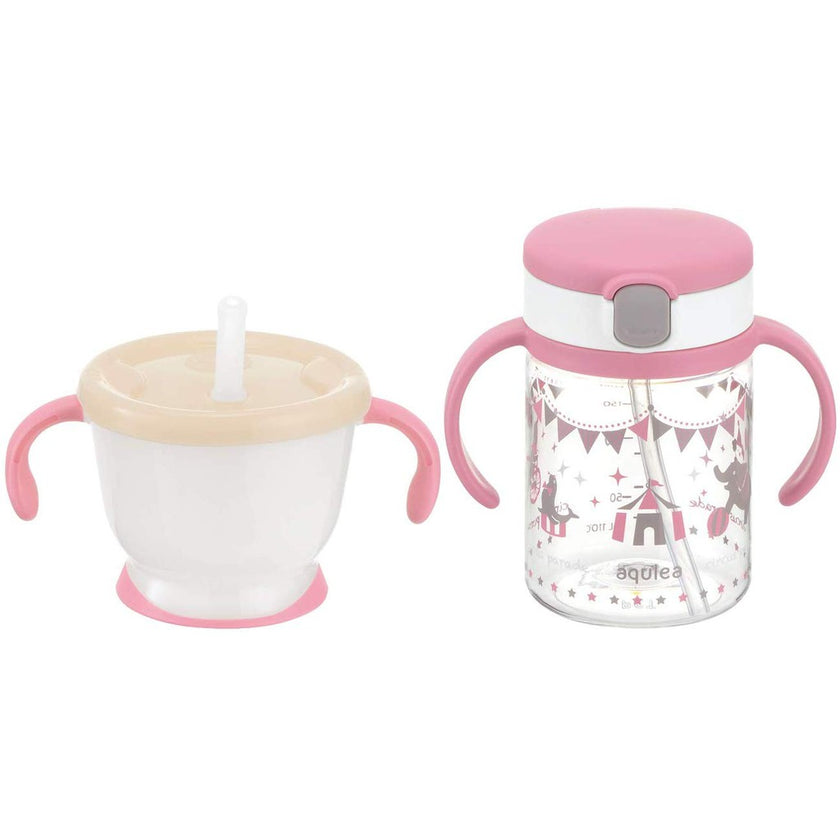 Richell AQULEA Straw Training Mug ＆ Clear Straw Bottle Mug Set