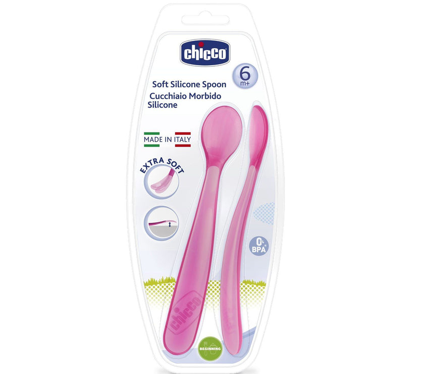Chicco Soft Silicon Spoon Bi-Pack For Girl (6M+) | Little Baby.