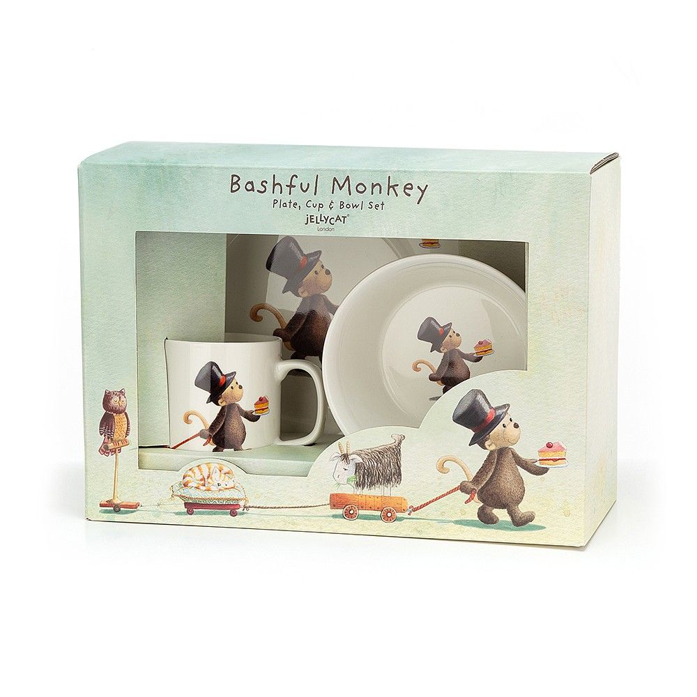 Jellycat Bashful Monkey Bowl, Cup & Plate Set