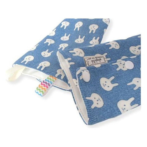 Jingle Drool Pad - White Bunny on Blue Denim Print | Little Baby.