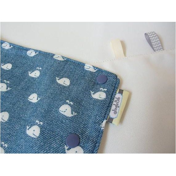 Jinglebib Drool Pad - White Whales on Denim Print | Little Baby.