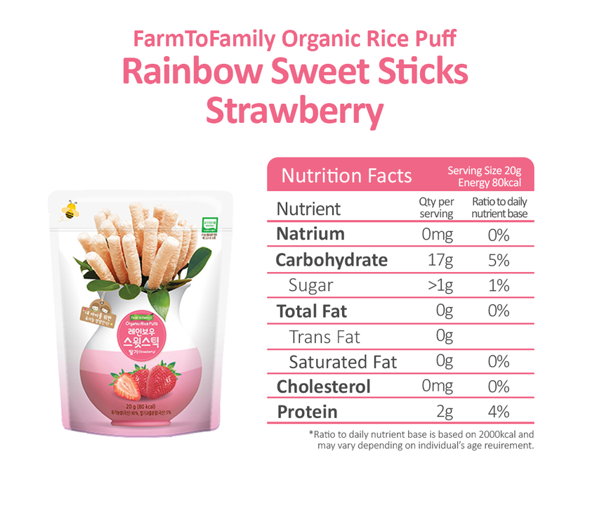 FarmToBaby Organic Rice Puff Rainbow Sweet Sticks (6m+) Expiry 10/2021 | Little Baby.