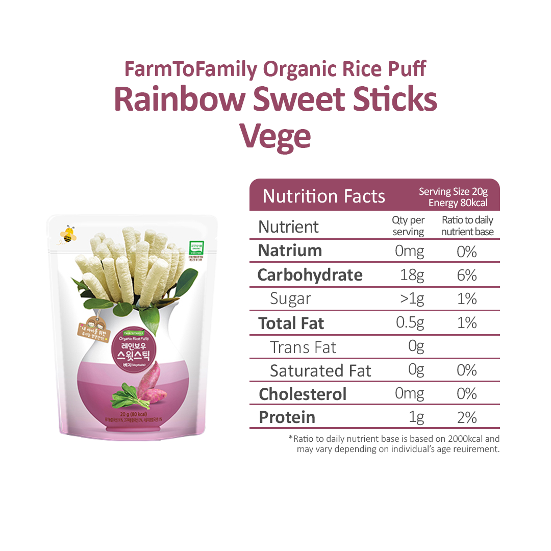 FarmToBaby Organic Rice Puff Rainbow Sweet Sticks (6m+) Expiry 10/2021 | Little Baby.