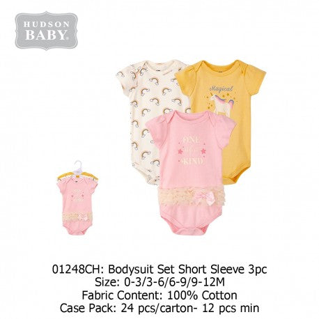 Hudson Baby Bodysuit with Short Sleeve 3pc-RAINBOW
