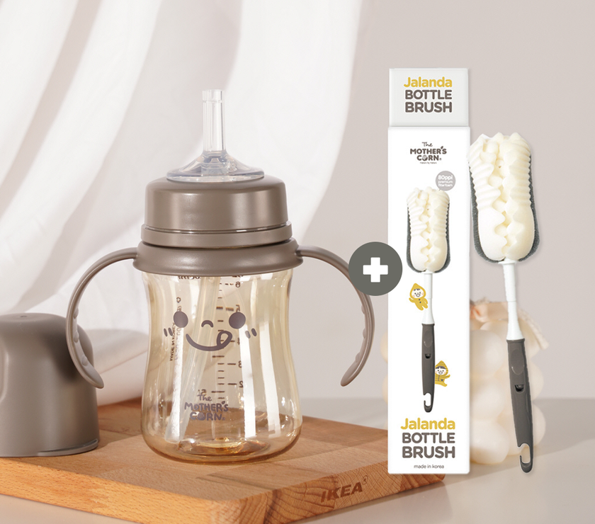 Mother's Corn Jaranda Straw Cup 200ml and Bottle Brush + Free feeding spoon