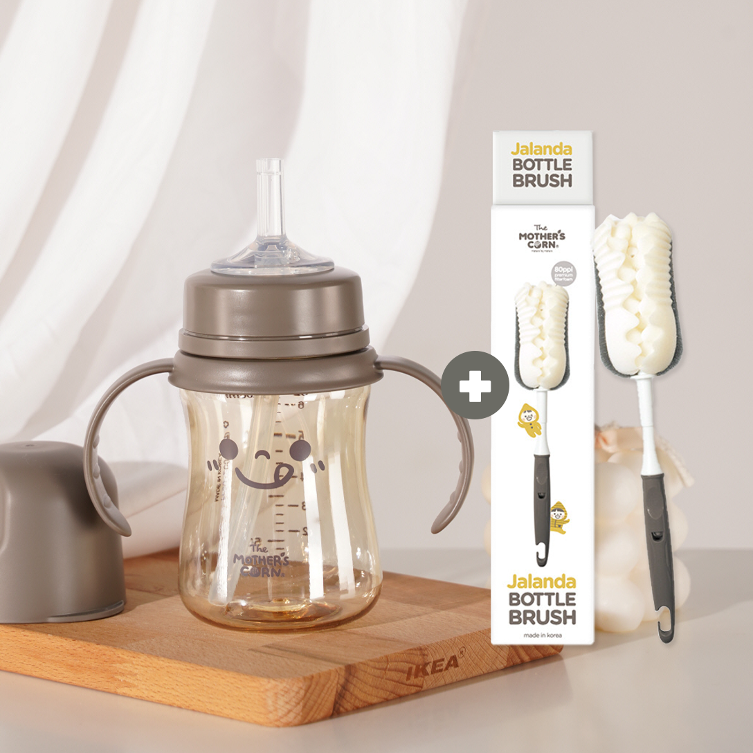 Mother's Corn Jaranda Straw Cup 200ml and Bottle Brush + Free feeding spoon-1