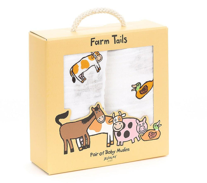 JellyCat Farm Tails Pair of Muslins | Little Baby.