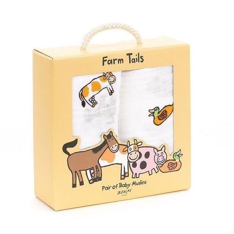 JellyCat Farm Tails Pair of Muslins | Little Baby.
