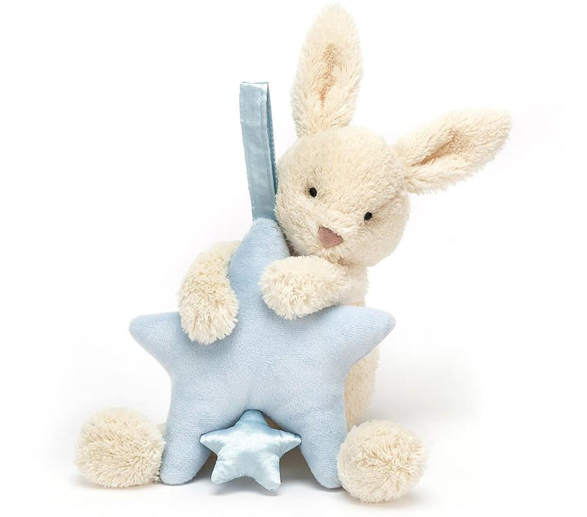 JellyCat Star Bunny Blue Musical Pull - H28cm | Little Baby.