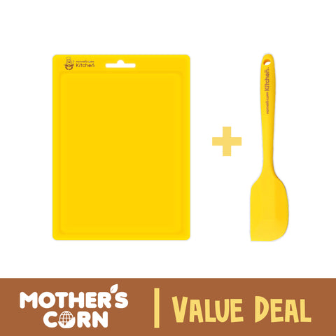 Mother's Corn Silicone Cutting Board Yellow + Mini Spatula | Kitchen Value Deal 10% OFF | Little Baby.