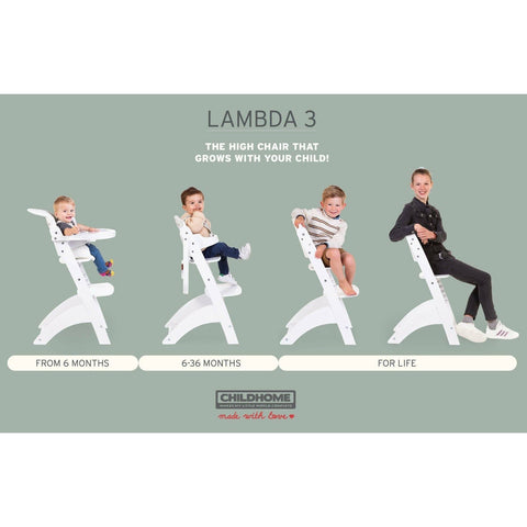 Childhome Lambda 3 Baby High Chair + Feeding Tray - White