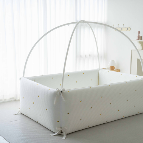 LOLBaby Cotton Embroidery Bumper Bed with Hanging Toy and Canopy - Honey Bee (Pre Order ETA End Nov 23)