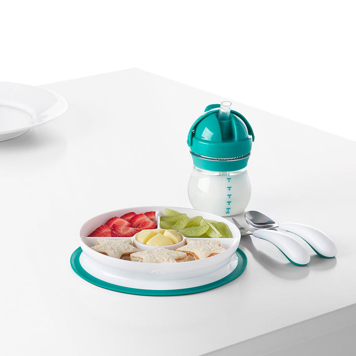 OXO TOT Stick & Stay Suction Divided Plate - Teal | Little Baby.