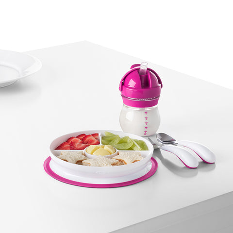 OXO TOT Stick & Stay Suction Divided Plate - Pink | Little Baby.