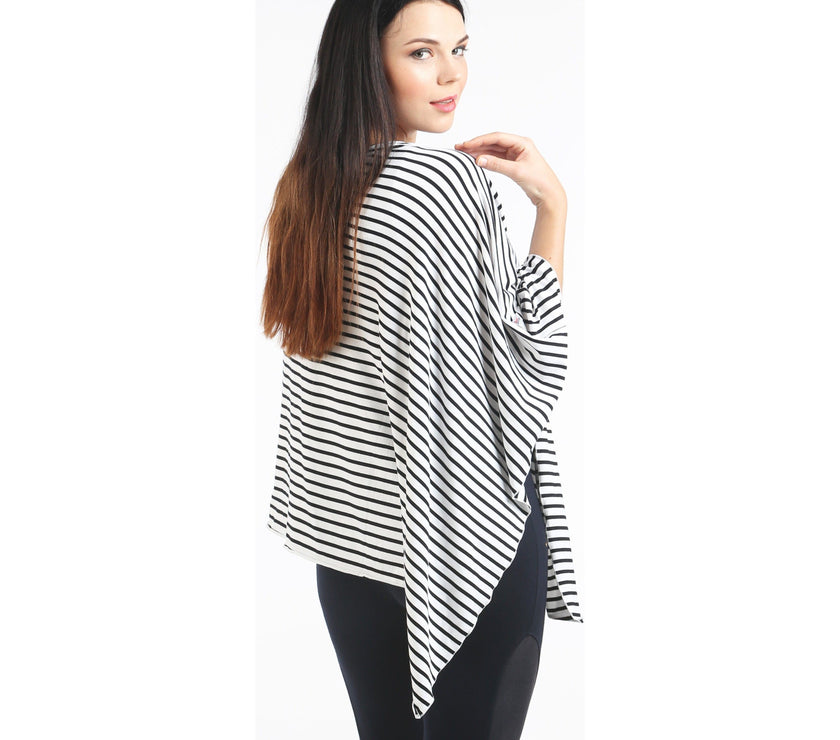 UberMums BlackWhite Skinny Stripe Nursing Poncho - Modal Spandex | Little Baby.
