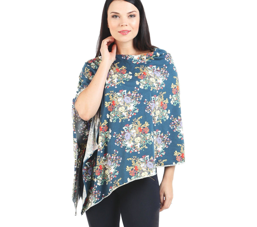 UberMums Iris Blue Floral Nursing Poncho - Modal Spandex | Little Baby.