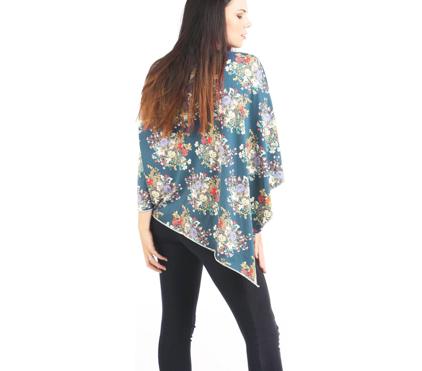 UberMums Iris Blue Floral Nursing Poncho - Modal Spandex | Little Baby.