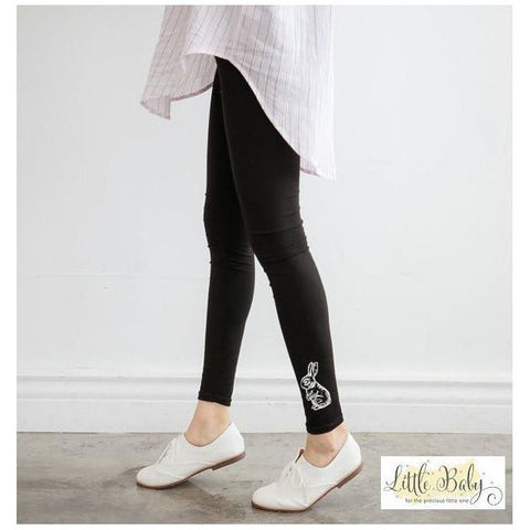 Stretchable Pants Black with Rabbit - Size L | Little Baby.