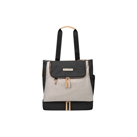 Petunia Pickle Bottom Pivot Pack: Sand/Black with Rose Gold Hardware | Little Baby.