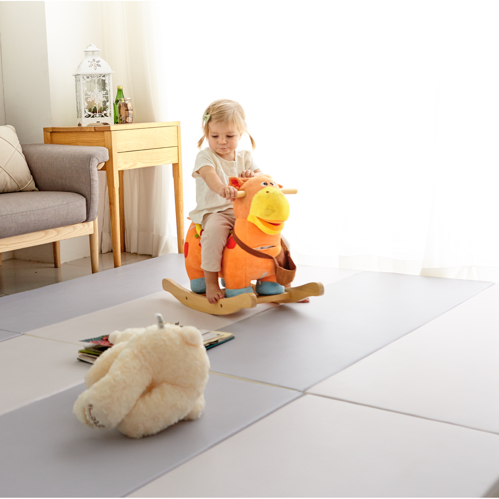 Foldaway Playmat W, 200 x 140 x 4cm (Pink Gray) | Little Baby.