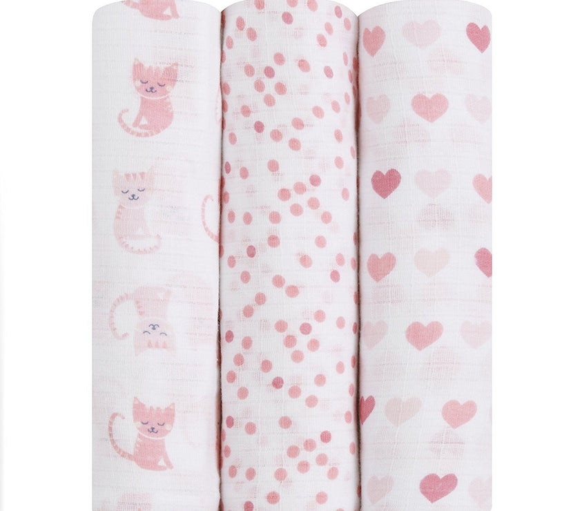 Ideal Baby by the Makers of Aden + Anais Swaddles 3 Pack - Kitty Love | Little Baby.