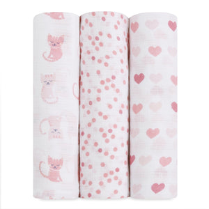 Ideal Baby by the Makers of Aden + Anais Swaddles 3 Pack - Kitty Love | Little Baby.