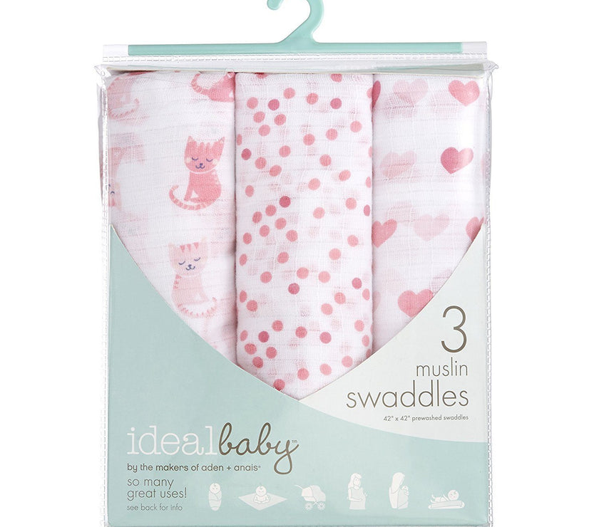 Ideal Baby by the Makers of Aden + Anais Swaddles 3 Pack - Kitty Love | Little Baby.