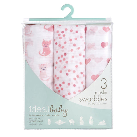 Ideal Baby by the Makers of Aden + Anais Swaddles 3 Pack - Kitty Love | Little Baby.