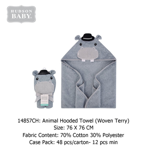 Hudson Baby Animal Hooded Towel (Woven Terry)-HIPPO