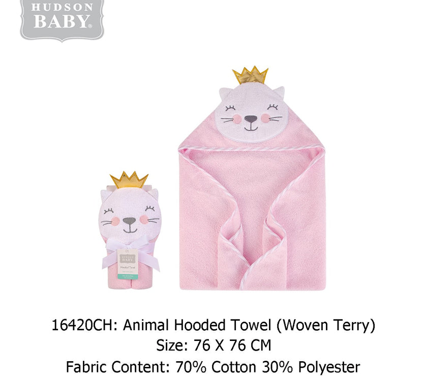 Hudson Baby Animal Hooded Towel (Woven Terry)-CAT PRINCESS