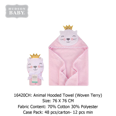 Hudson Baby Animal Hooded Towel (Woven Terry)-CAT PRINCESS