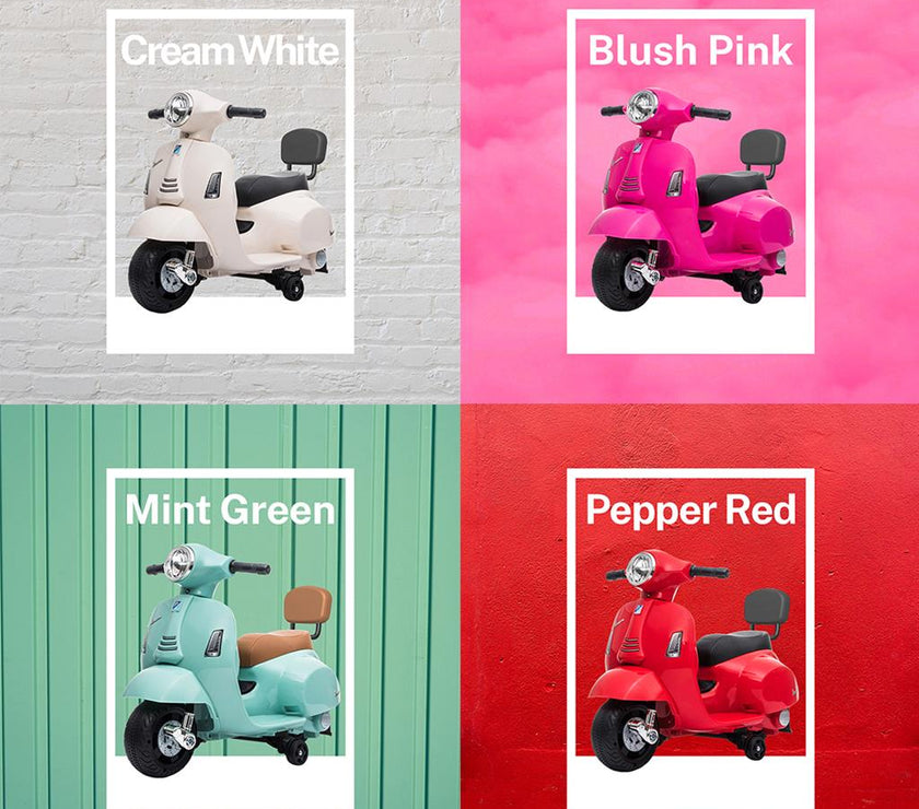 Vespa GTS Mini Electric Ride-On Kids Scooter (Assorted Designs) - Pre Order