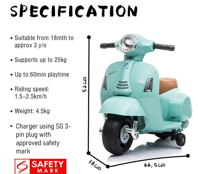 Vespa GTS Mini Electric Ride-On Kids Scooter (Assorted Designs) - Pre Order